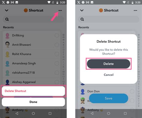 how to delete snapchat shortcuts on android