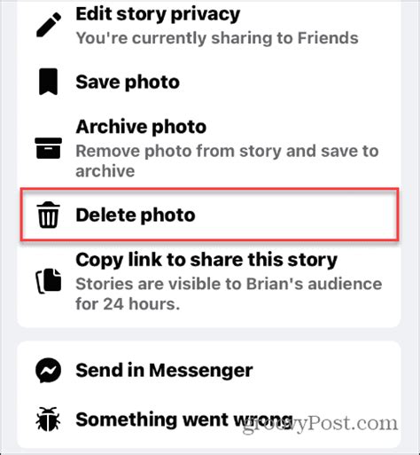 how to delete story on facebook page