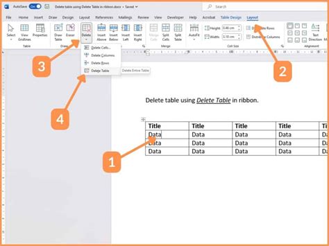 how to delete table data in word