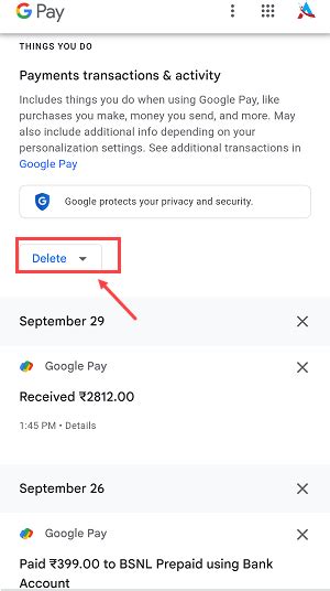 how to delete transaction history from google pay in iphone