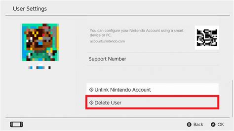 how to delete user account from nintendo switch
