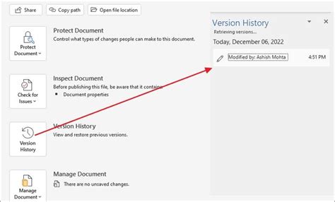 how to delete word document version history