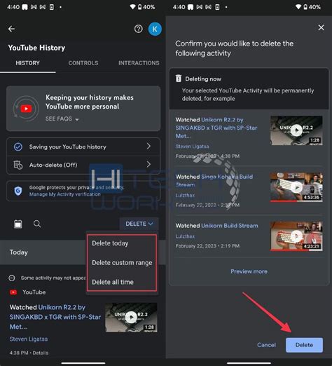 how to delete youtube history fast