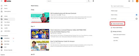 how to delete youtube history on computer