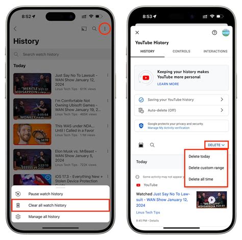 how to delete youtube watch history on android phone