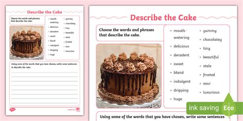 how to describe a cake appearance in writing