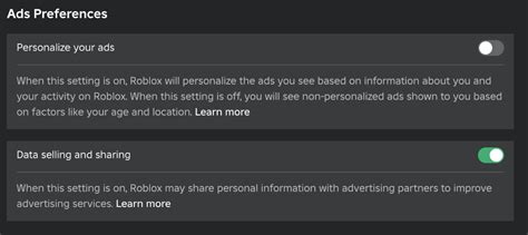 how to disable ad preferences on roblox