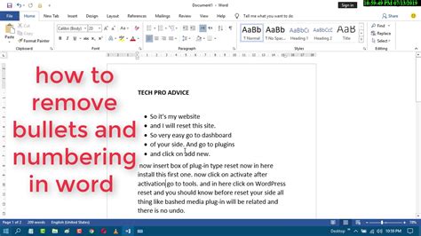 how to disable bullets in word
