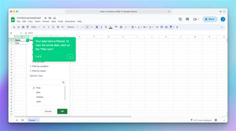 how to disable filter in google sheets