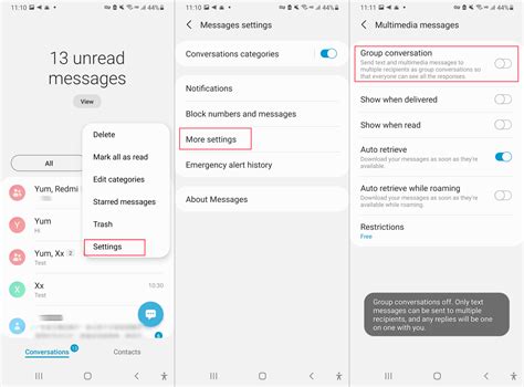 how to disable group messaging on android