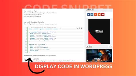 how to display code in wordpress