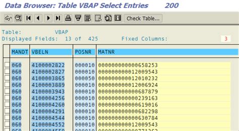 how to display table in sap