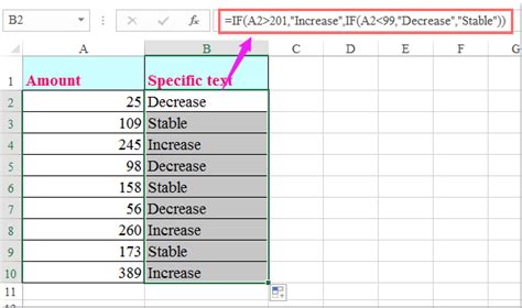 how to display text based on cell value in excel