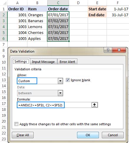 how to do a custom data validation in excel