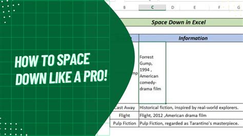 how to do a space down in excel