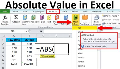 how to do absolute value formula in excel