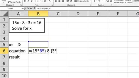 how to do algebra in excel