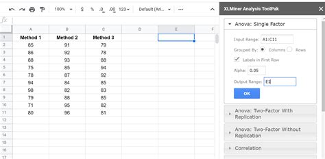 how to do anova in google sheets