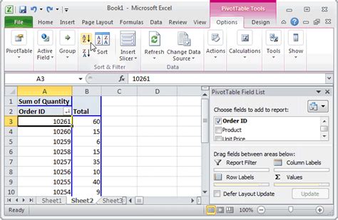 how to do ascending order in excel pivot table