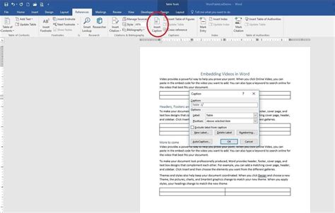 how to do automatic list of tables in word with mac