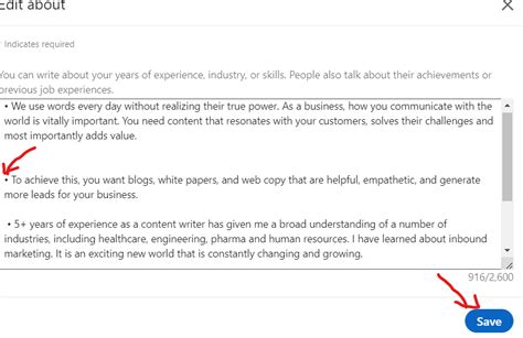 how to do bullet points in linkedin description
