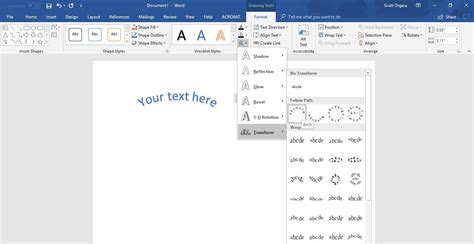 how to do curved text in word