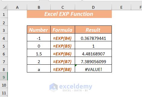how to do exp in excel