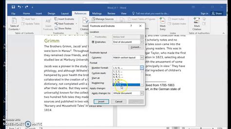 how to do footnote numbers in word