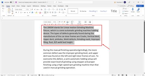 how to do hanging text in word
