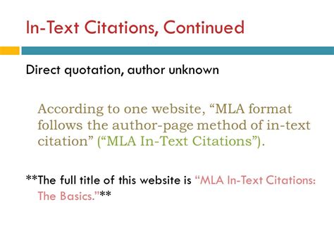 how to do in text citation for a website example