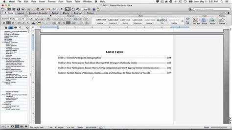 how to do list of tables in word