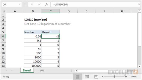 how to do log10 in excel