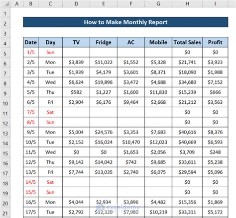 how to do monthly report in excel