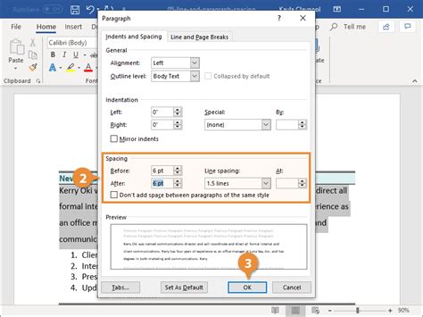 how to do paragraph spacing in word