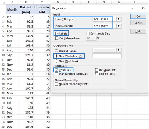 how to do regression in excel without data analysis