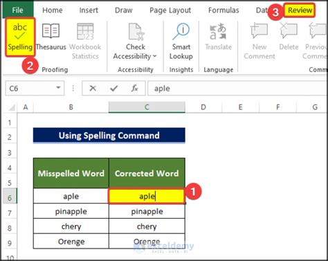 how to do spelling and grammar check in excel