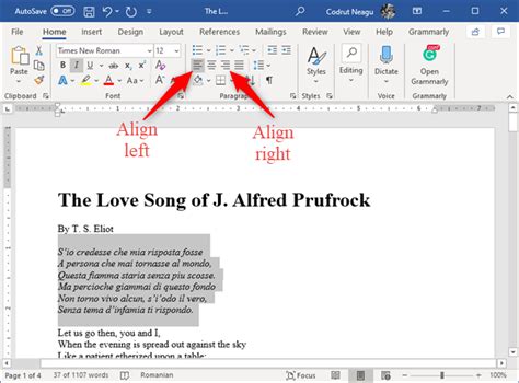 how to do text alignment in word