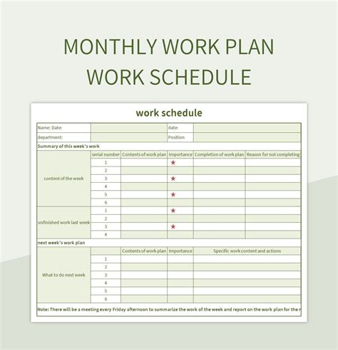 how to do work plan in excel