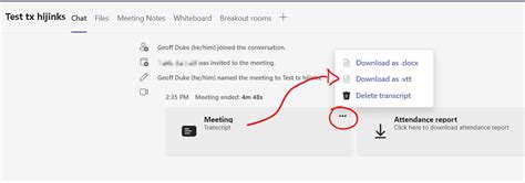 how to download a teams transcript