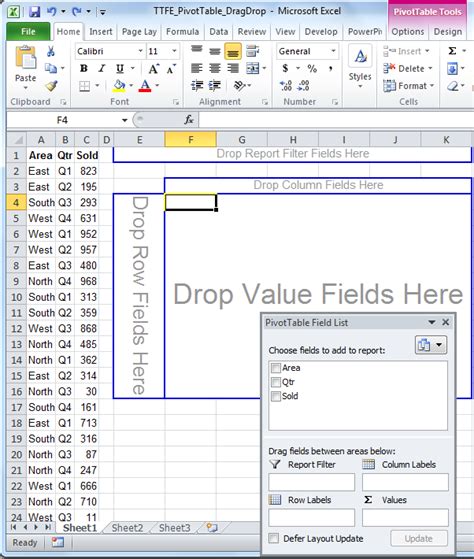 how to drag and drop in excel pivot table