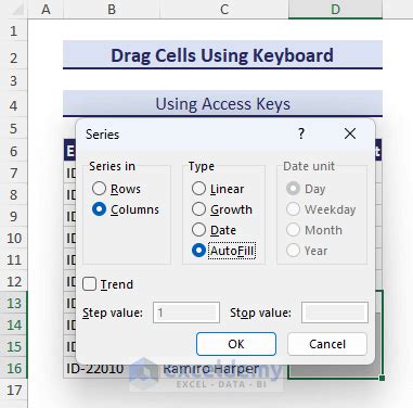 how to drag series in excel using keyboard