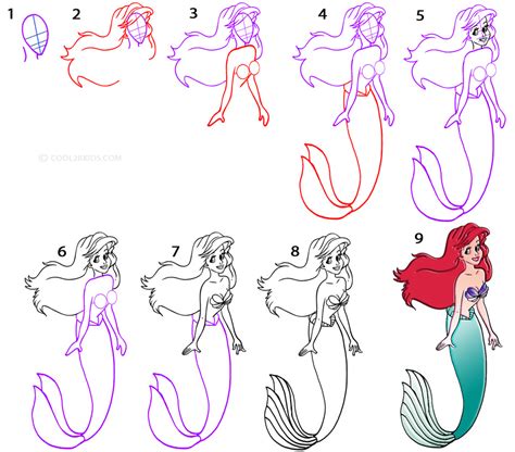 how to draw a ariel step by step