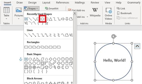 how to draw a circle over text in word