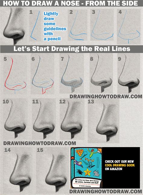 how to draw a nose from the side step by step