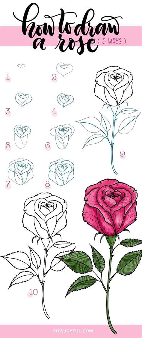 how to draw a rose simple step by step