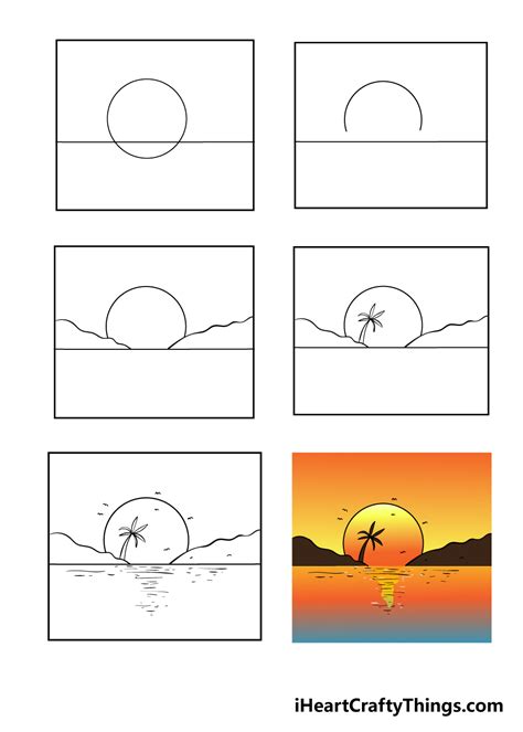 how to draw a sunset with pencil step by step