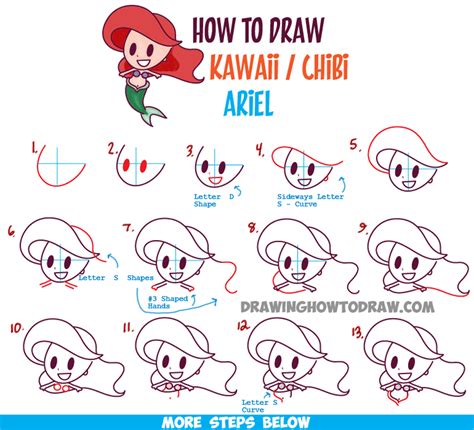 how to draw ariel step by step easy