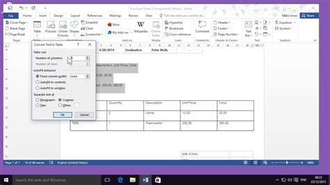 how to draw table on ms word
