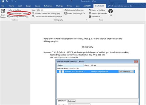 how to edit endnote reference list in word