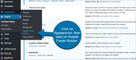 how to edit headers and footers in wordpress